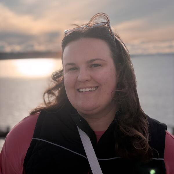 Simone Burton with the ocean as the background.